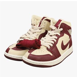 Air Jordan 1 Mid Women’s Sneakers Burgundy Crush Sail Basketball Shoe